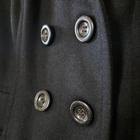 Tulle Black Wool Blend Peacoat Womens Size L Double Breasted Star Print Lining - Picture 6 of 15